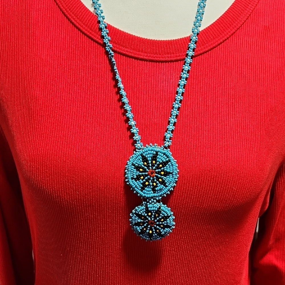 Handcrafted Native American Blue Beaded Necklace